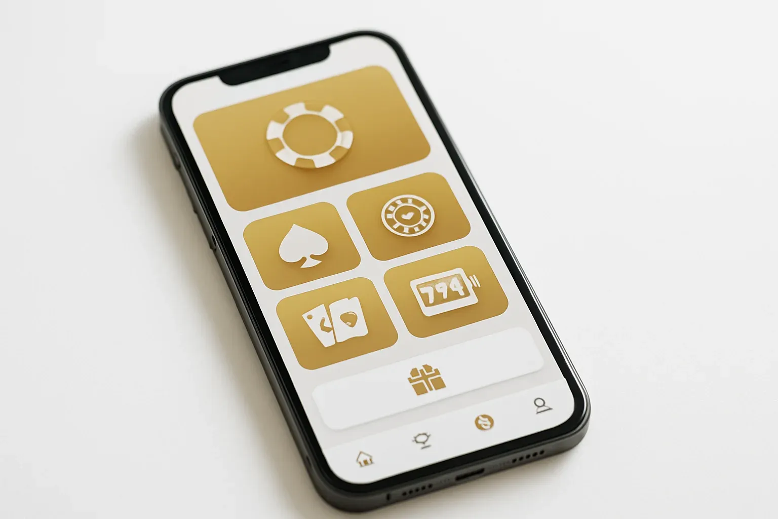 Modern smartphone displaying sleek casino app interface with games and bonuses