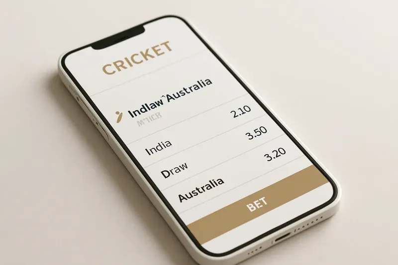 Modern sports betting app mockup showing cricket match odds on phone